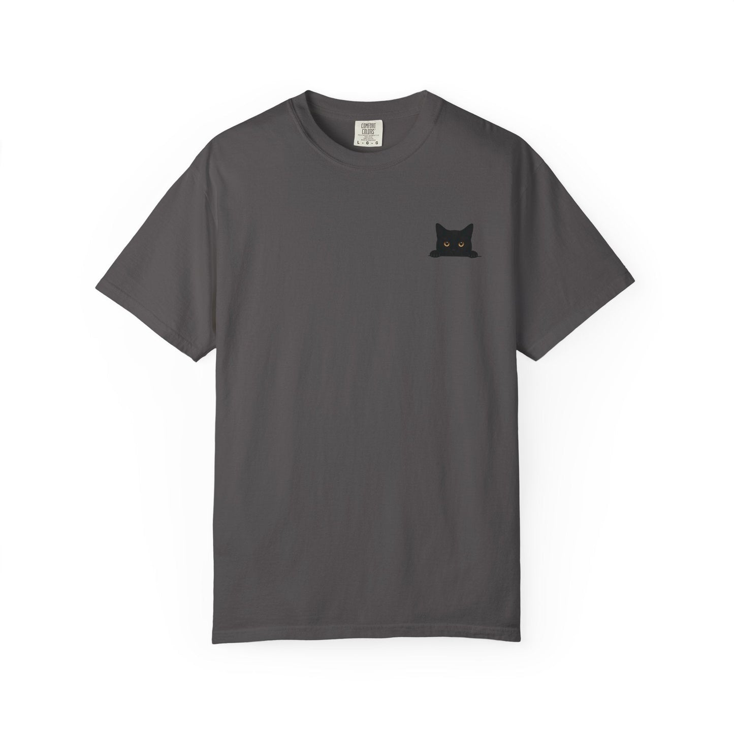 Mashafrica charcoal gray shirt with small peeking black cat chest print casual cotton tee