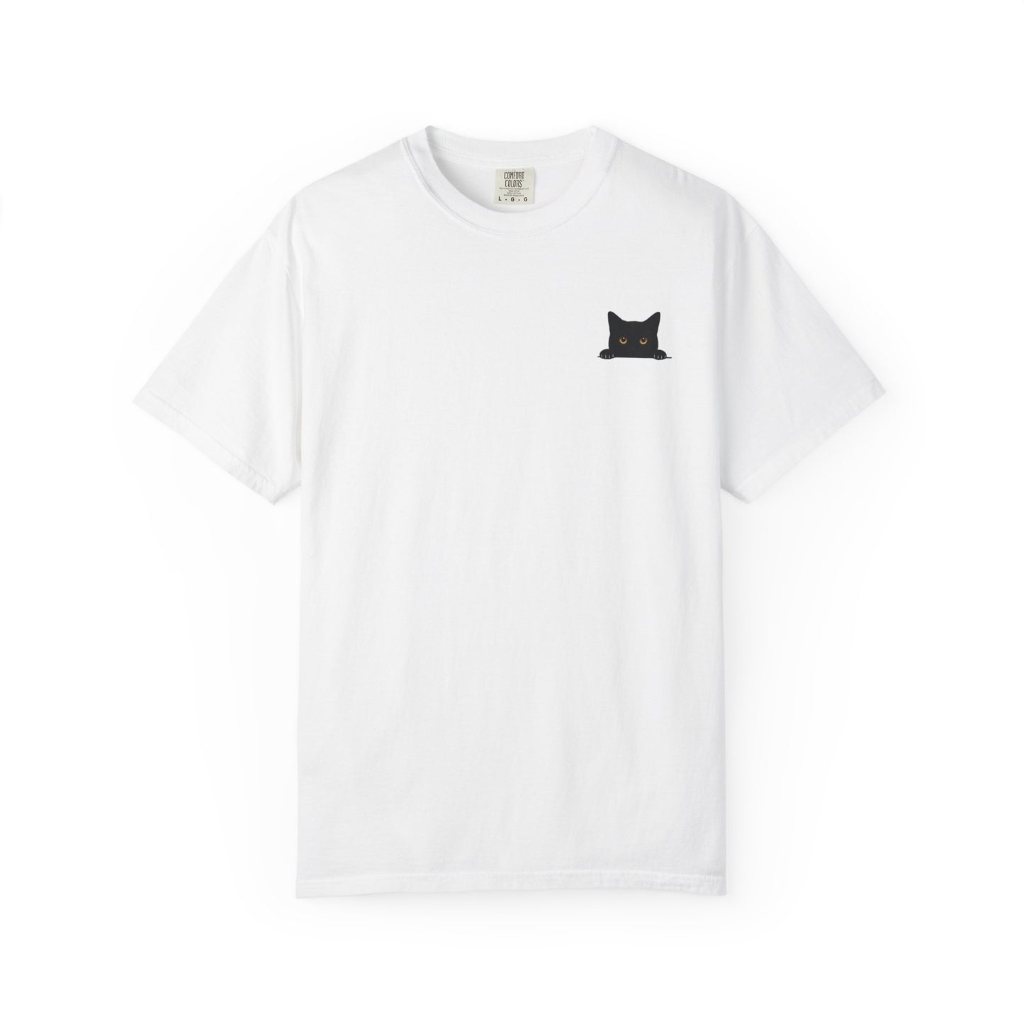 Mashafrica white cotton shirt with small embroidered black cat chest logo classic crew neck tee