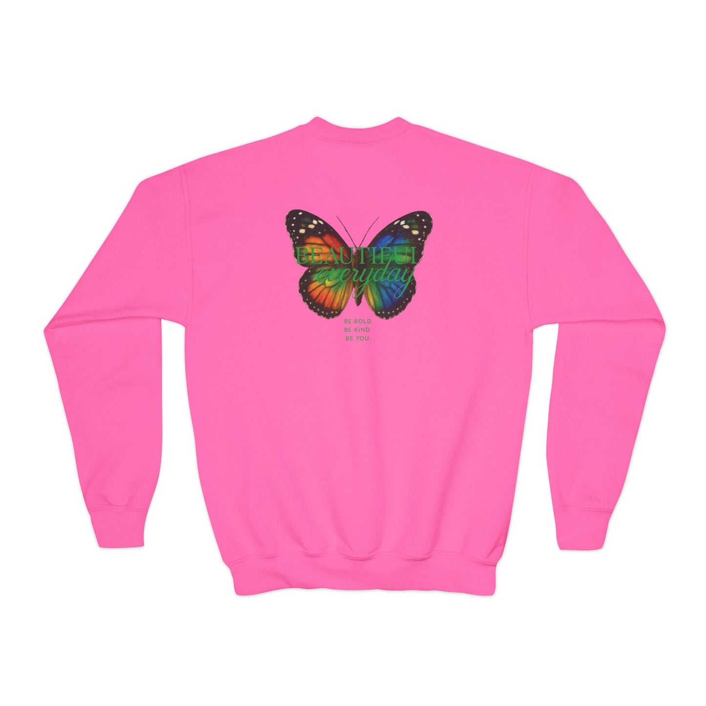 Mashafrica kids pink spring sweatshirt with large multicolor butterfly back graphic and crewneck