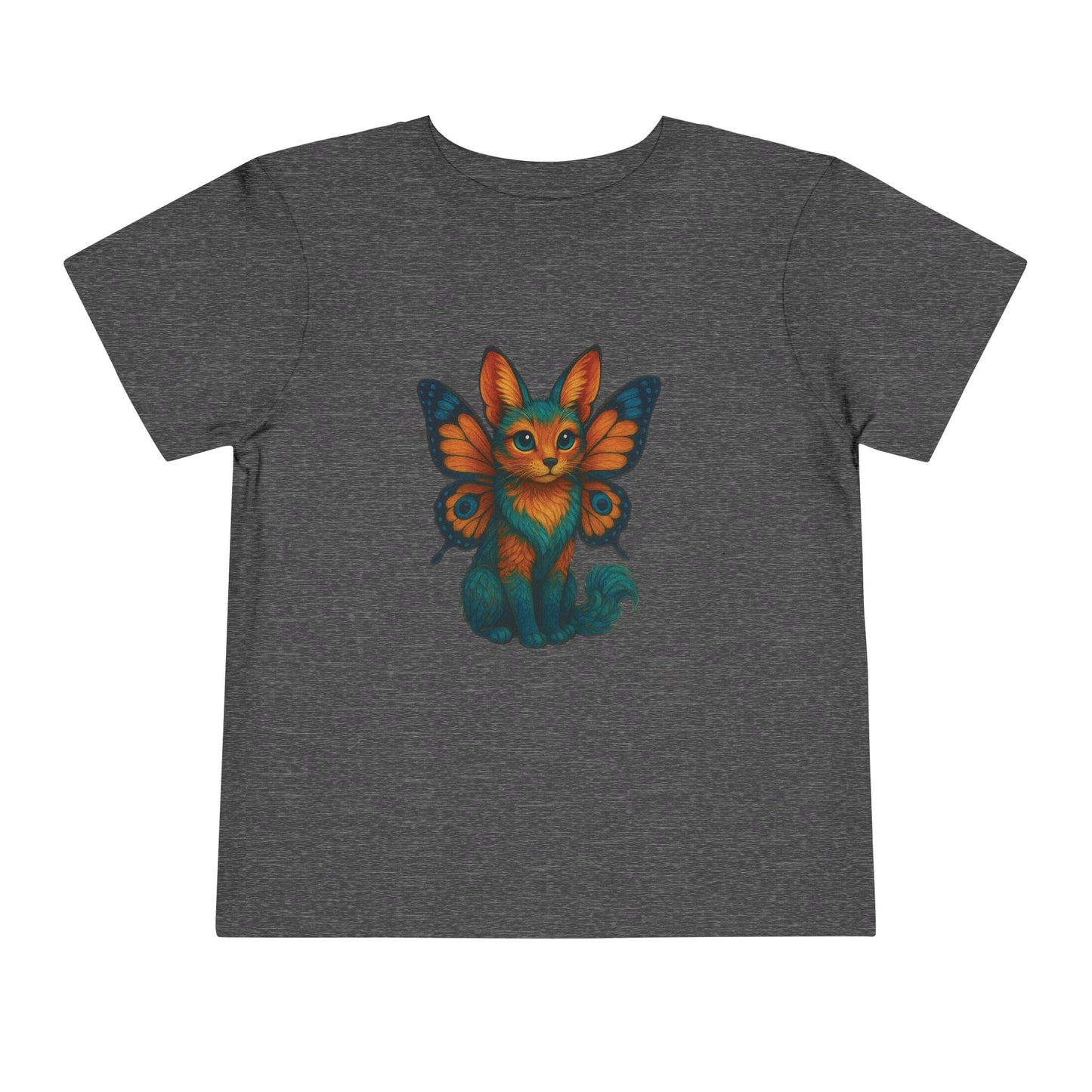 Mashafrica toddler dark gray heather t shirt featuring colorful fox butterfly graphic centered on chest