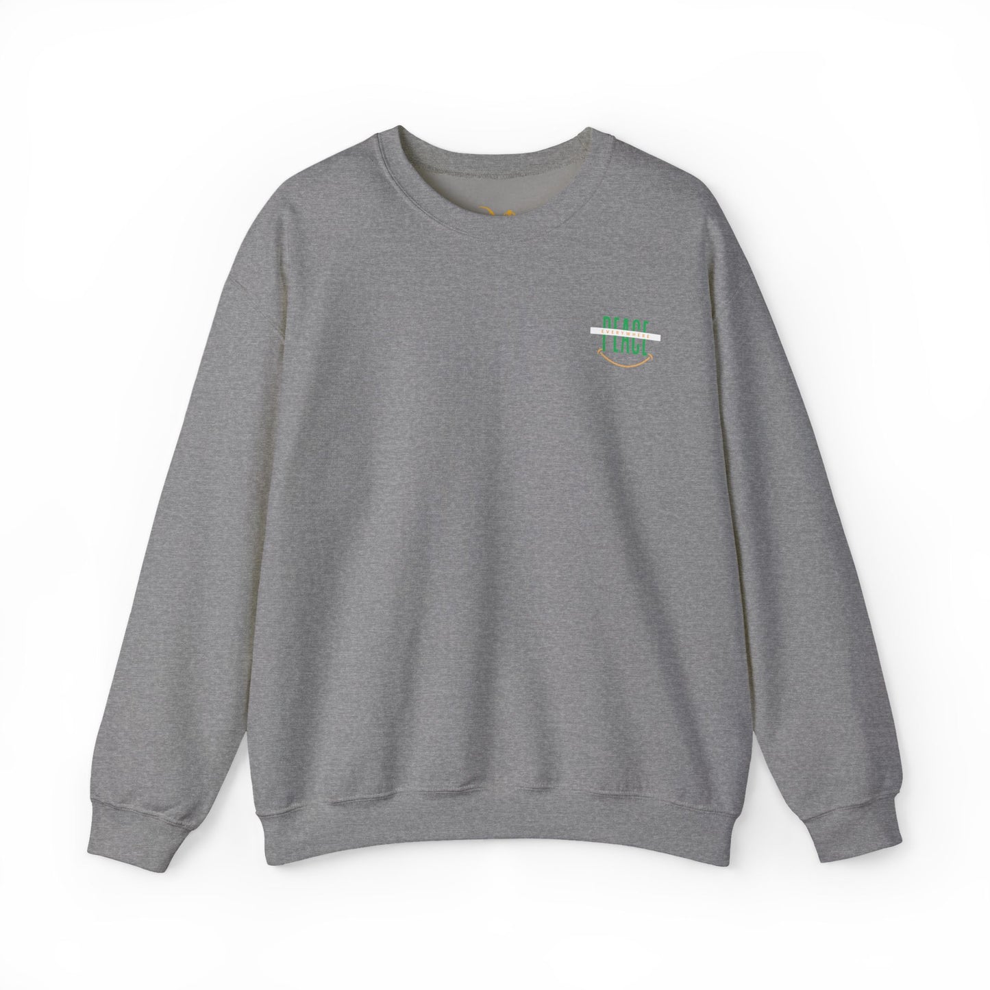 Mashafrica grey crewneck sweatshirt with small green peace logo on chest soft cotton blend casual pullover