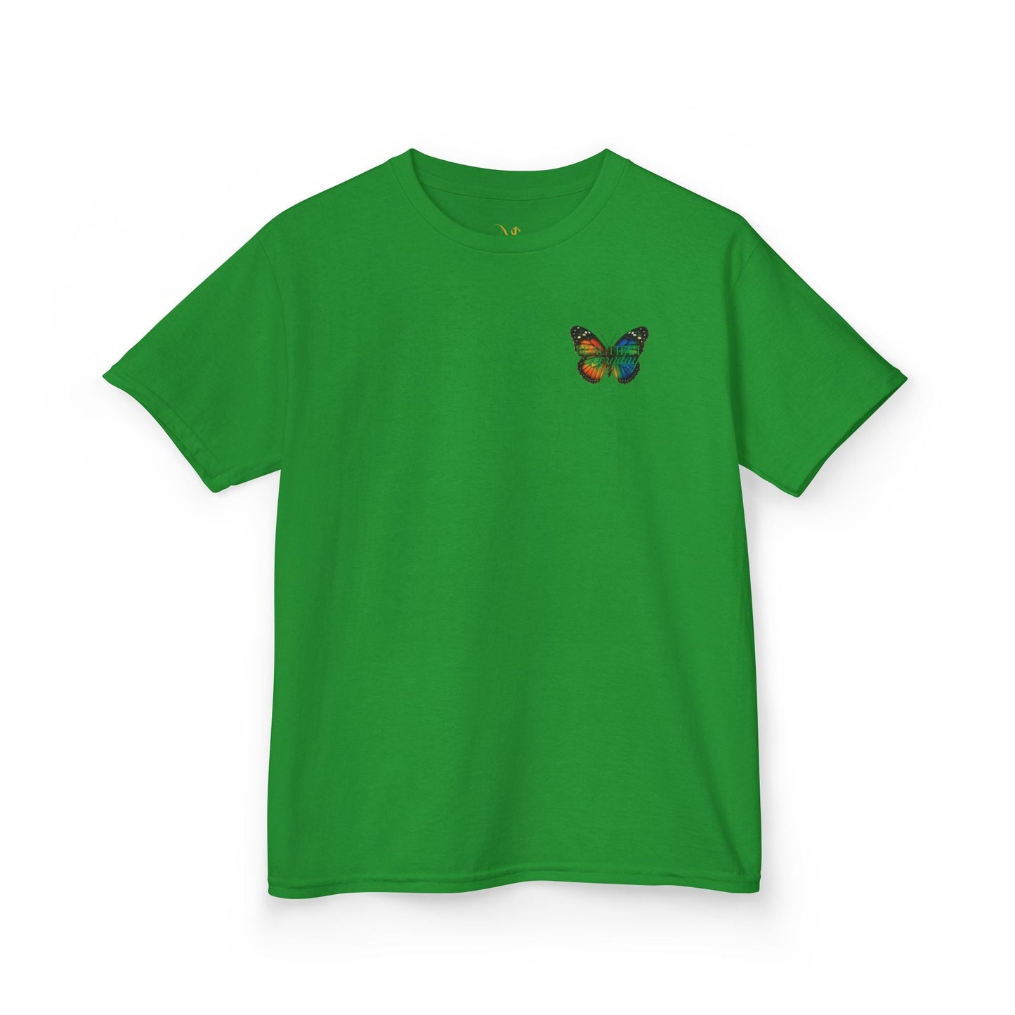Mashafrica kids green t shirt with small multicolor Butterfly chest print lightweight cotton