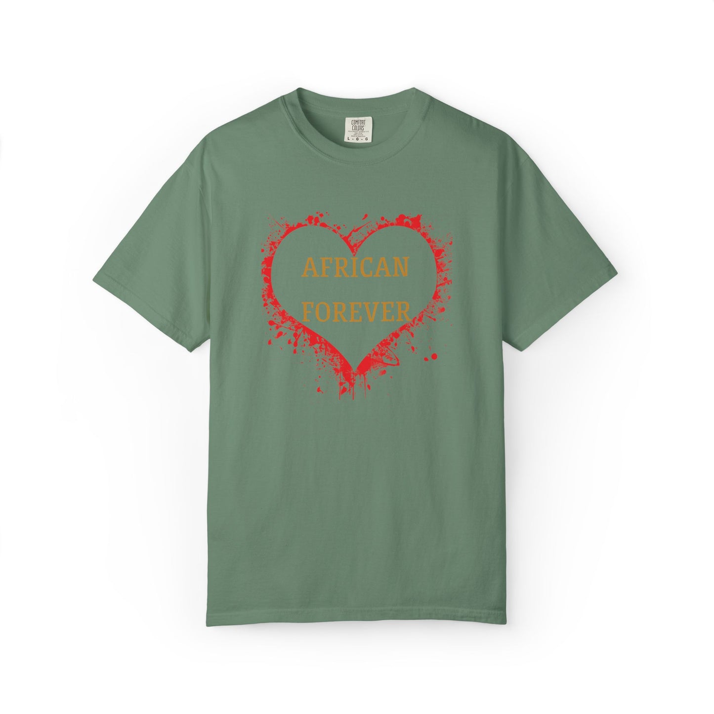 Mashafrica green unisex t shirt with red heart graphic and african forever text printed center front