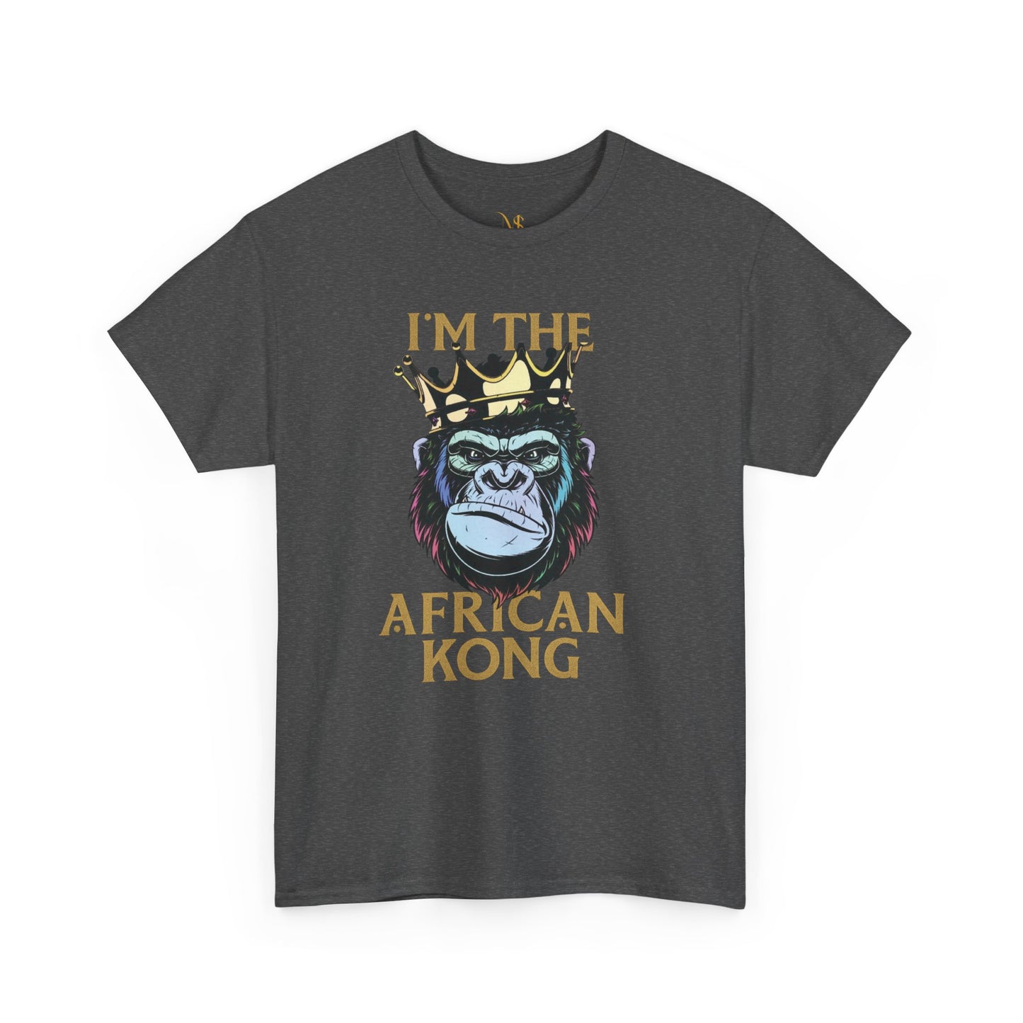 Mashafrica dark gray T shirt with crowned gorilla graphic and Im the African Kong text africa themed