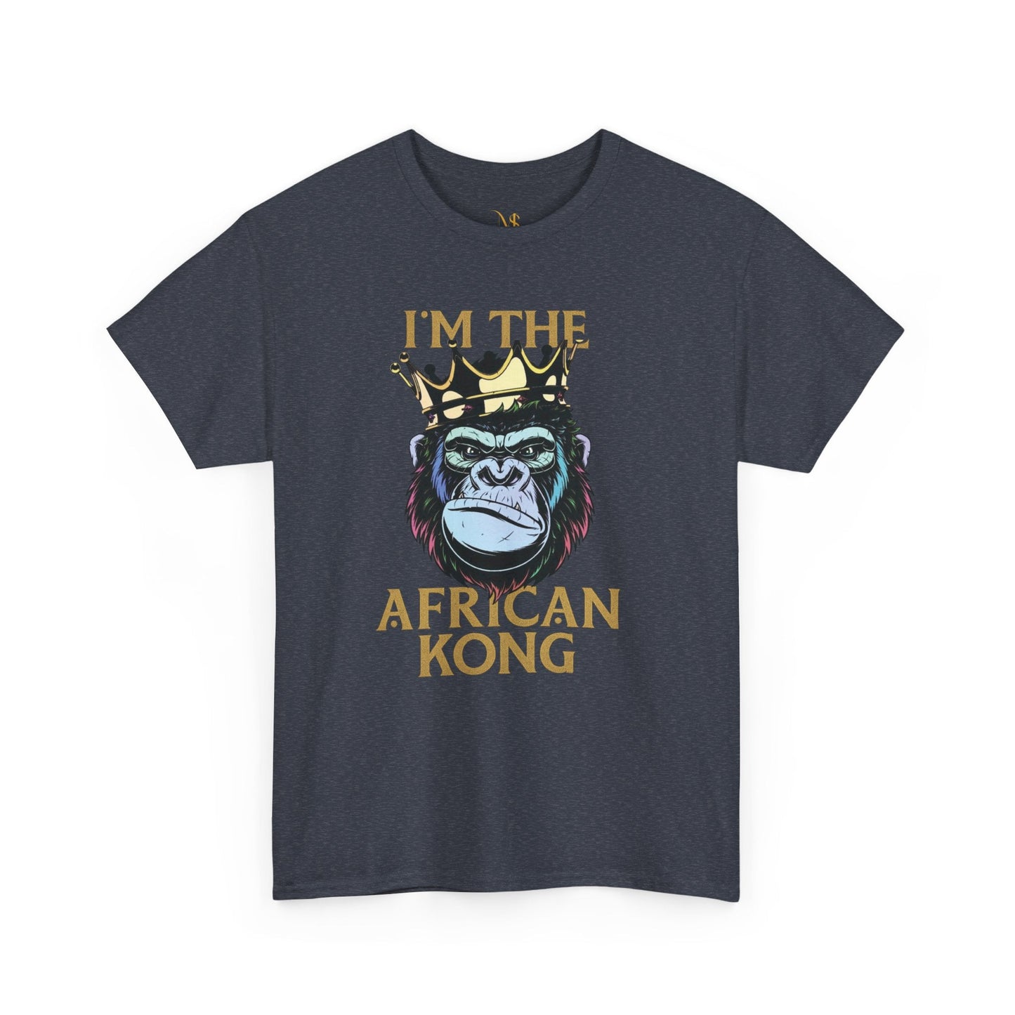Mashafrica dark gray T shirt with crowned gorilla graphic and Im the African Kong text for africa pride