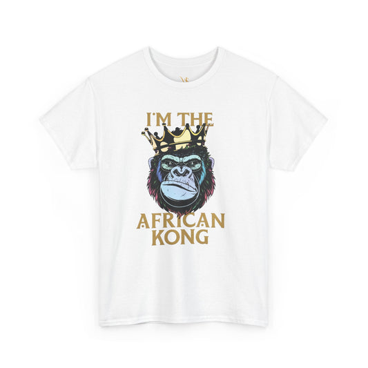 Mashafrica white t shirt with crowned gorilla graphic and bold Im The African Kong text africa