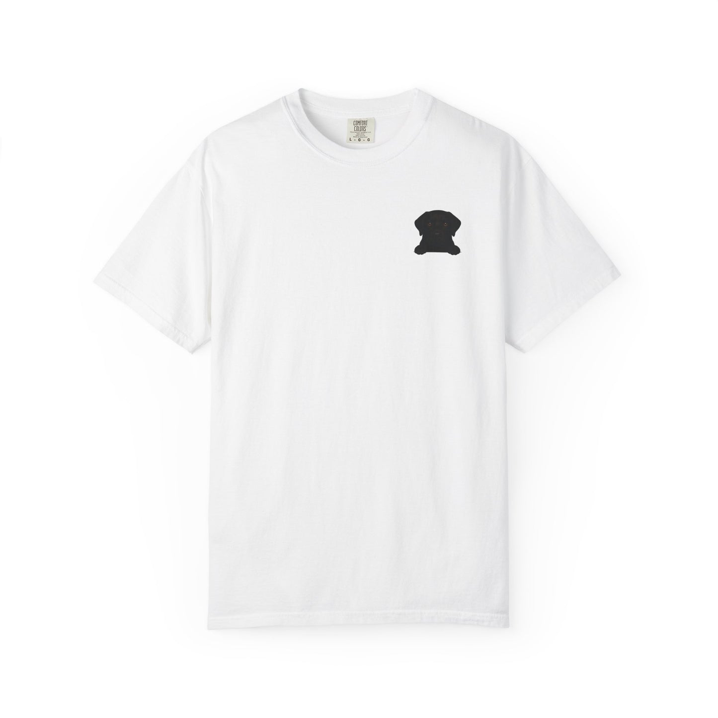 Mashafrica white cotton T shirt with small black peek pup chest graphic casual everyday unisex tee