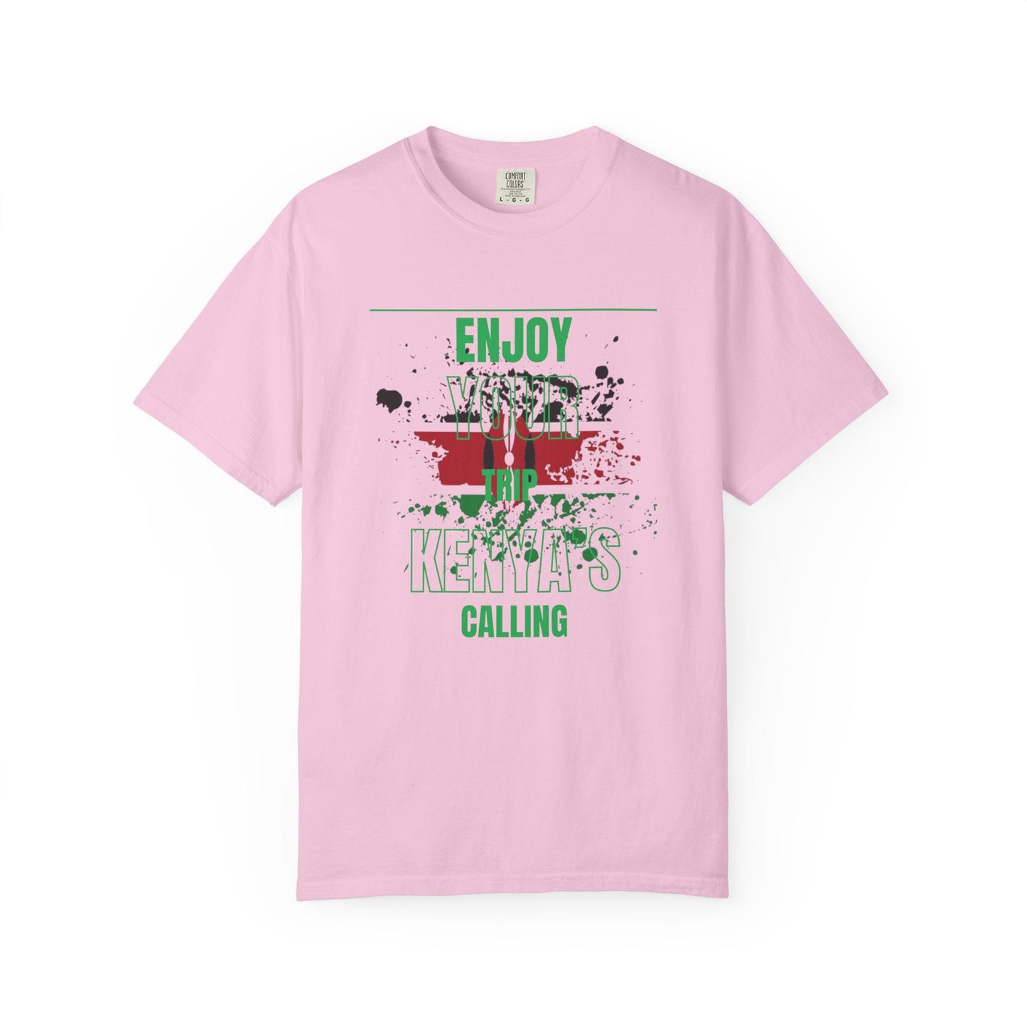 Mashafrica pink T shirt with kenya travel graphic Enjoy Your Trip Kenyas Calling souvenir tee for travelers