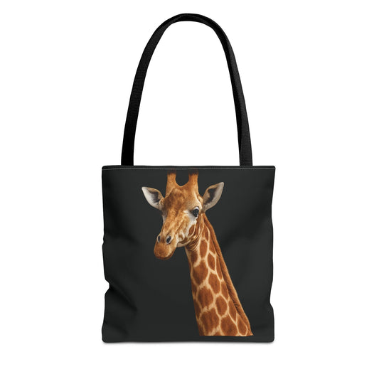 Mashafrica black tote bag with realistic giraffe portrait print and long straps durable canvas for everyday use