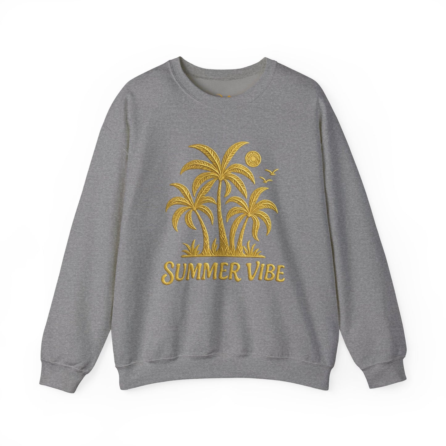 Mashafrica gray sweatshirt with yellow palm tree Summer Vibe graphic crewneck casual beachwear