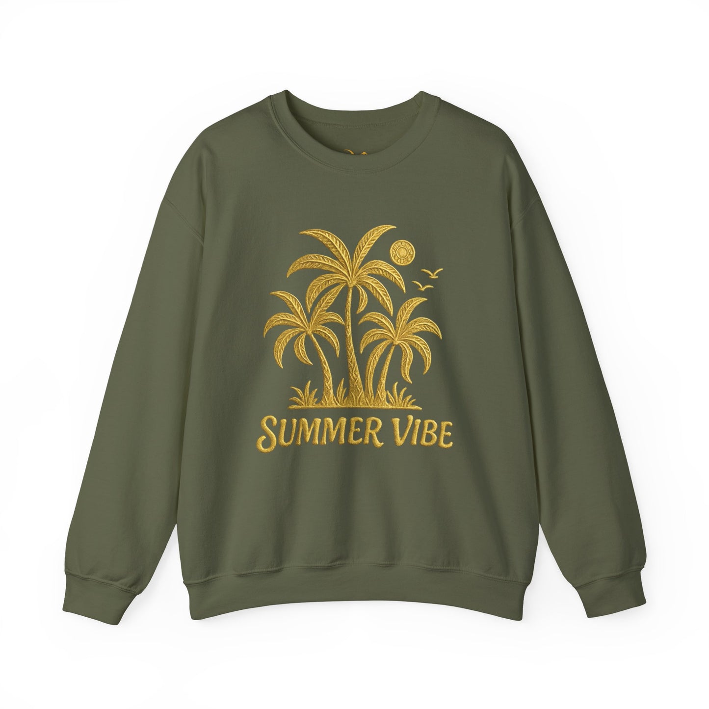 Mashafrica olive green sweatshirt with yellow palm tree summer vibe graphic crewneck casual