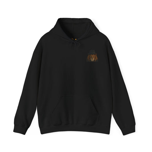 Mashafrica black hoodie with small embroidered lion chest logo hooded pullover and kangaroo pocket