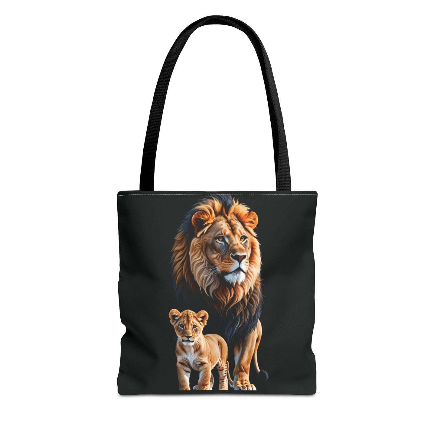 Mashafrica black tote bag with realistic lion and cub print sturdy straps everyday carry