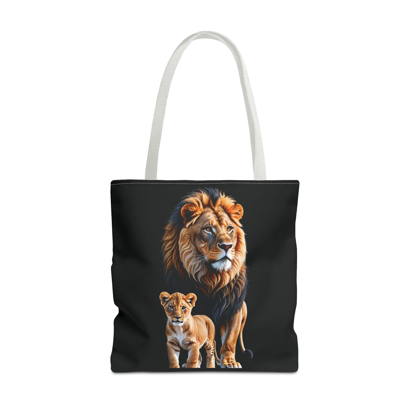 Mashafrica black canvas tote bag with detailed lion and cub illustration on front ideal for everyday use