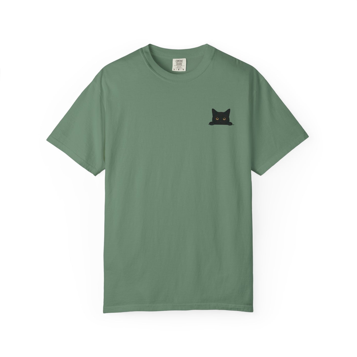 Mashafrica green short sleeve shirt with small black cat face chest graphic unisex cotton tee