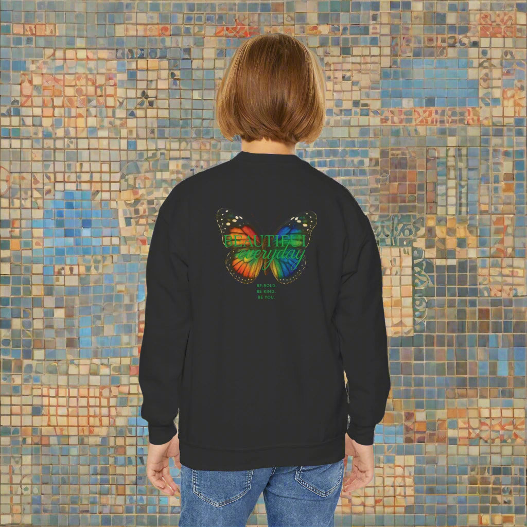 Mashafrica kids spring sweatshirt black with colorful butterfly back print and relaxed fit