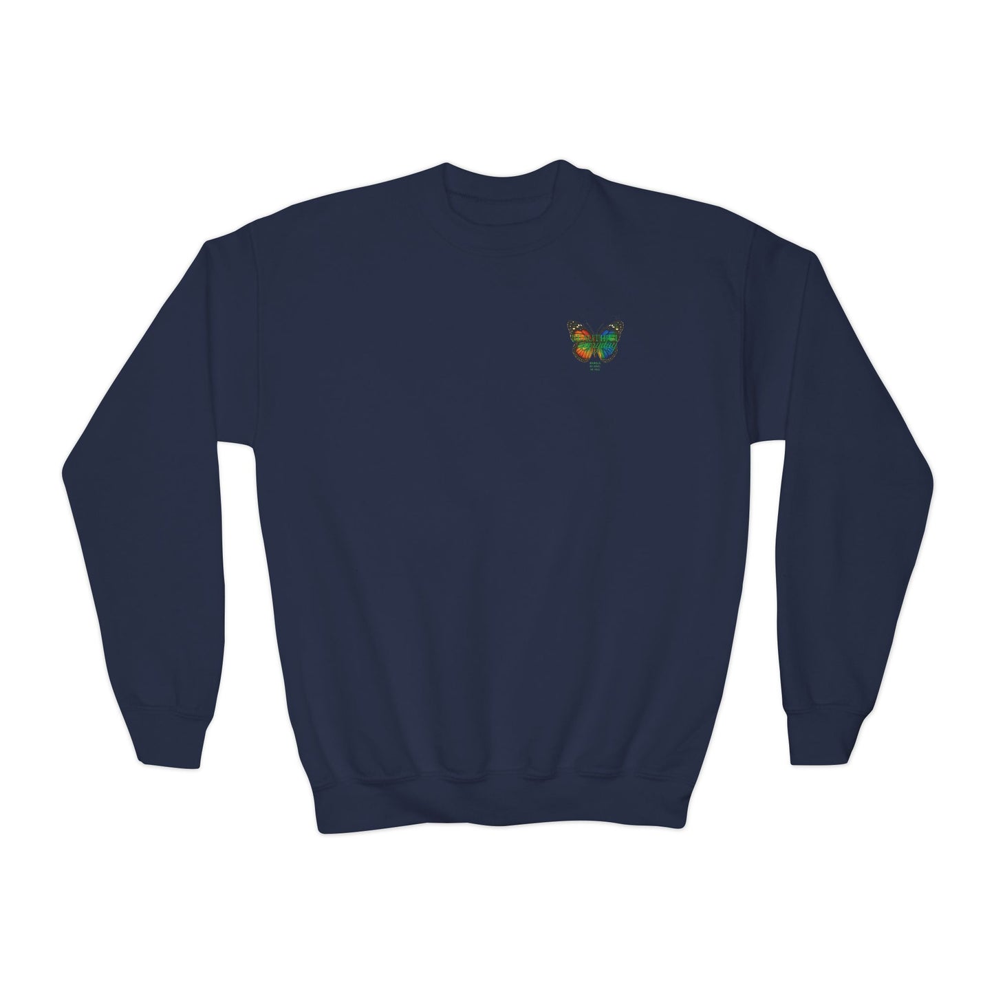 Mashafrica navy kids spring sweatshirt with small colorful butterfly chest embroidery crewneck