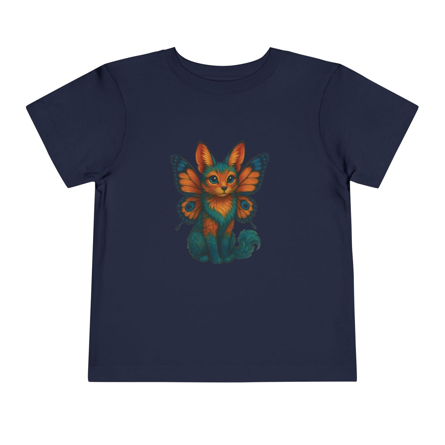 Mashafrica navy toddler t shirt with colorful orange fox with butterfly wings graphic centered on front
