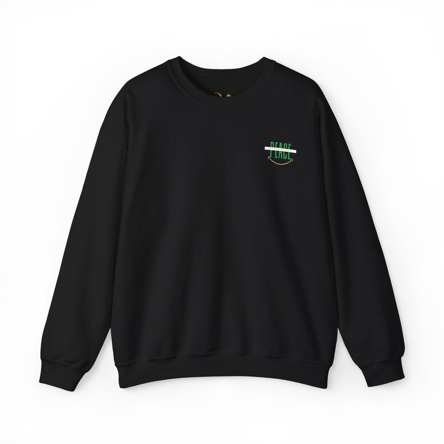Mashafrica black crewneck sweatshirt with small green peace chest logo and long sleeves casual fit