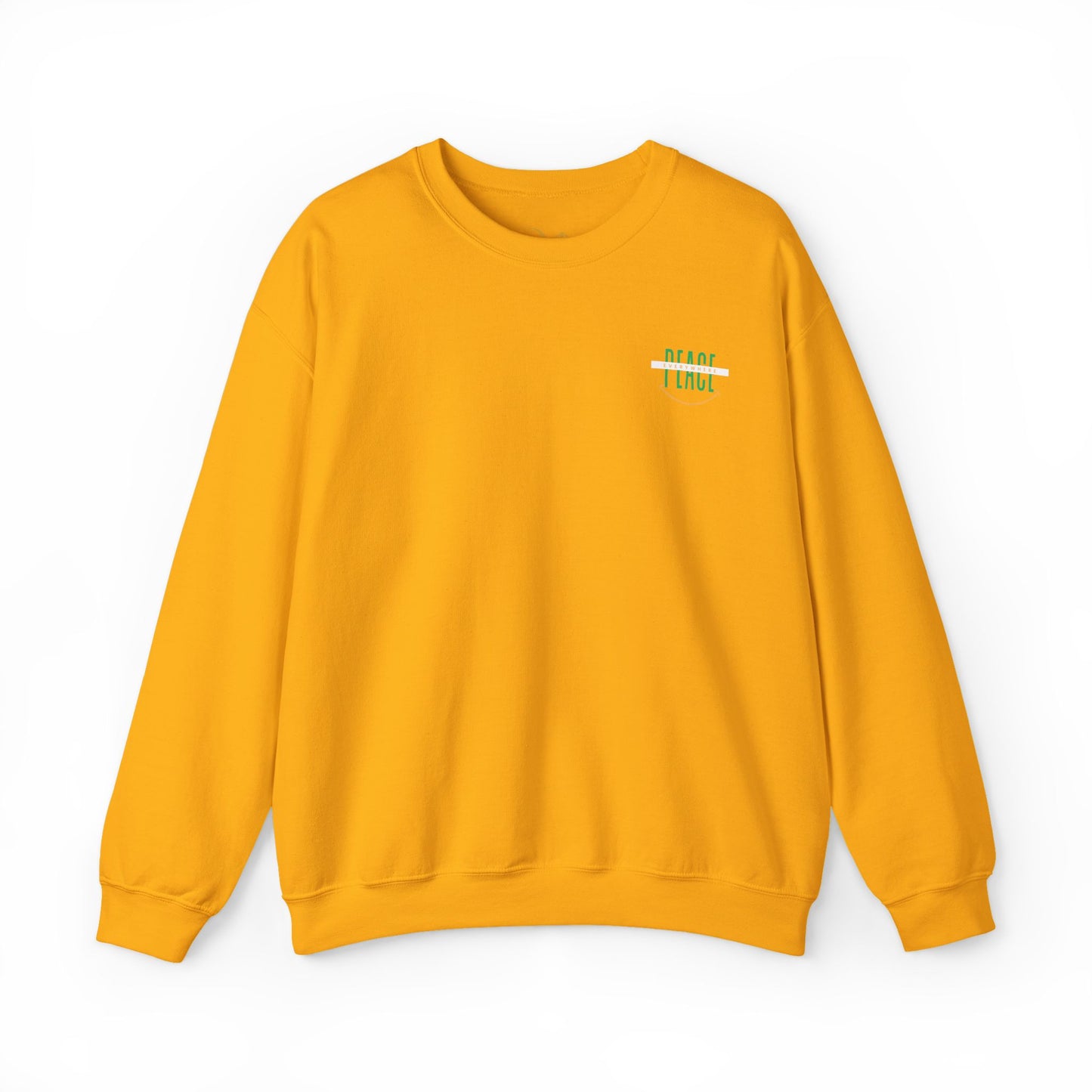 Mashafrica yellow crewneck sweatshirt with small chest peace graphic soft casual pullover for everyday wear