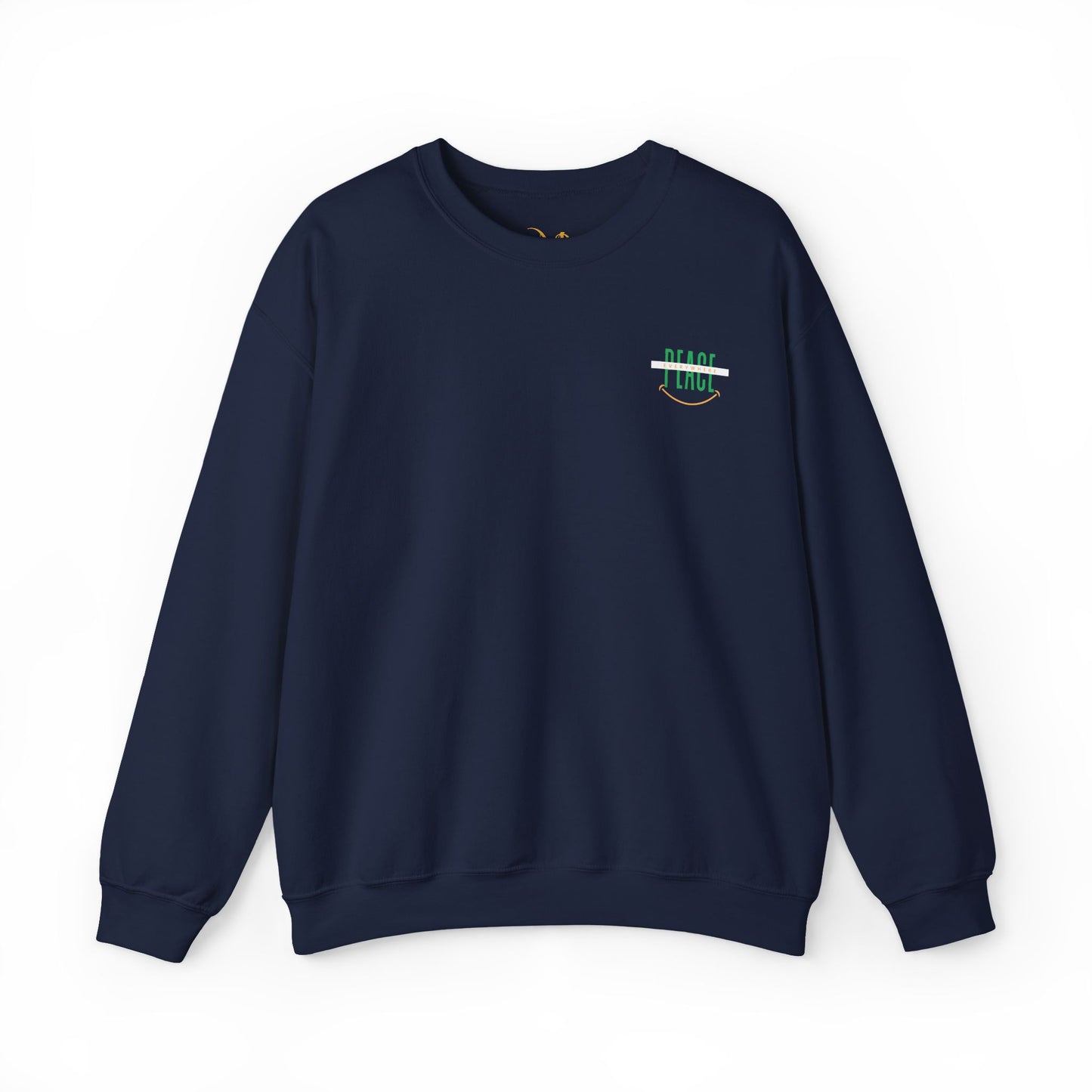 Mashafrica navy blue crewneck sweatshirt with small green peace chest embroidery casual unisex pullover