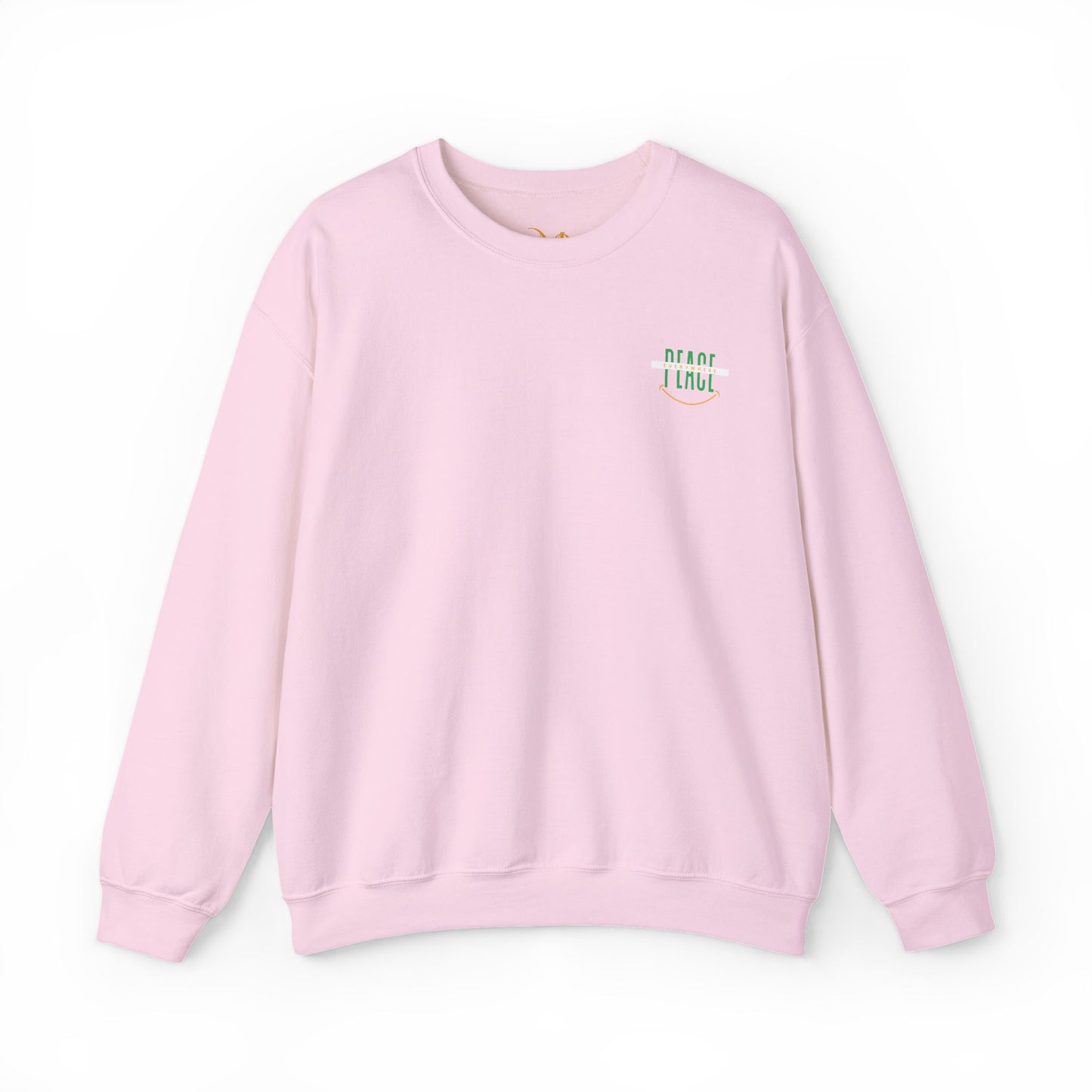 Mashafrica light pink crewneck sweatshirt with small green peace chest print soft cotton casual pullover