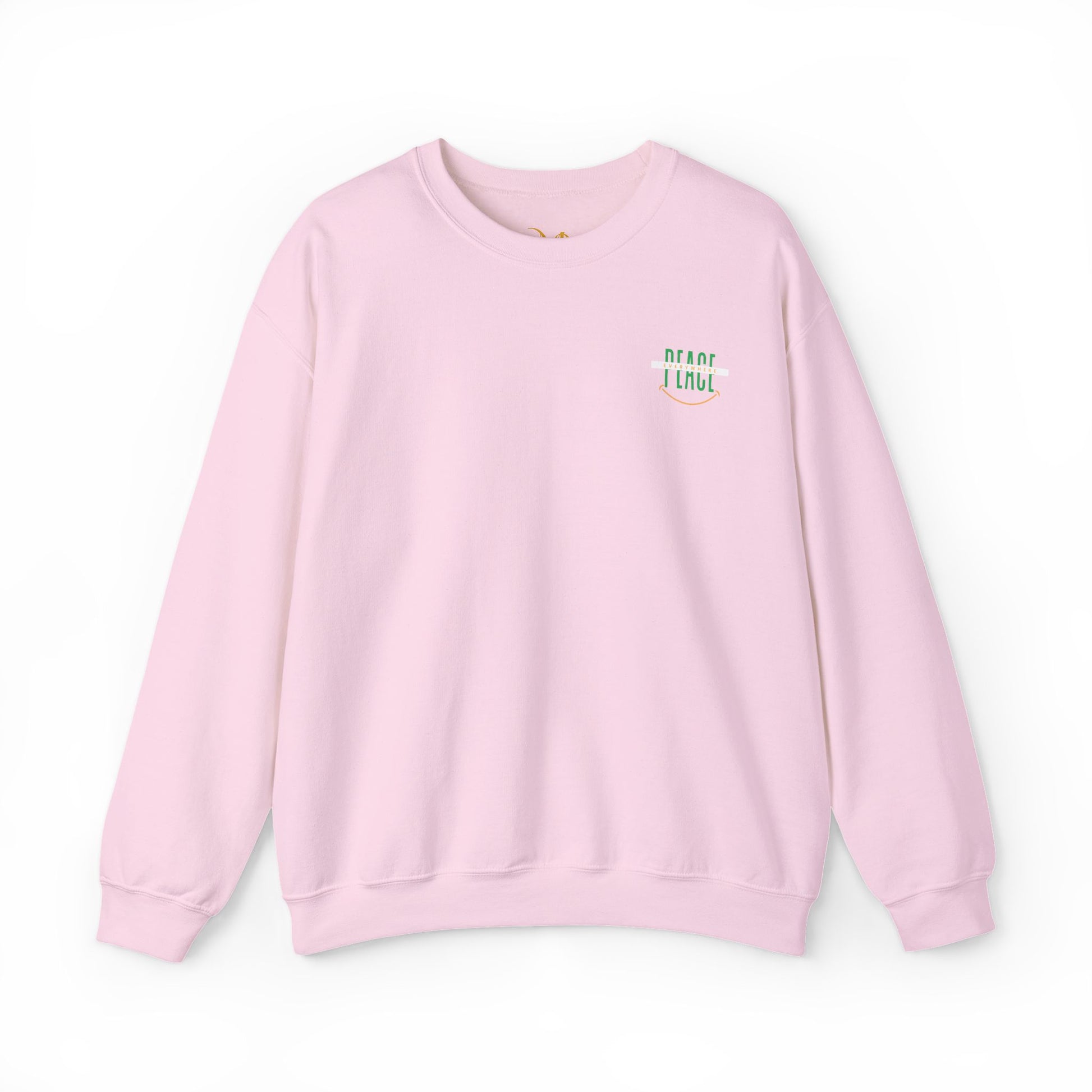 Mashafrica light pink crewneck sweatshirt with small green peace chest print soft cotton casual pullover