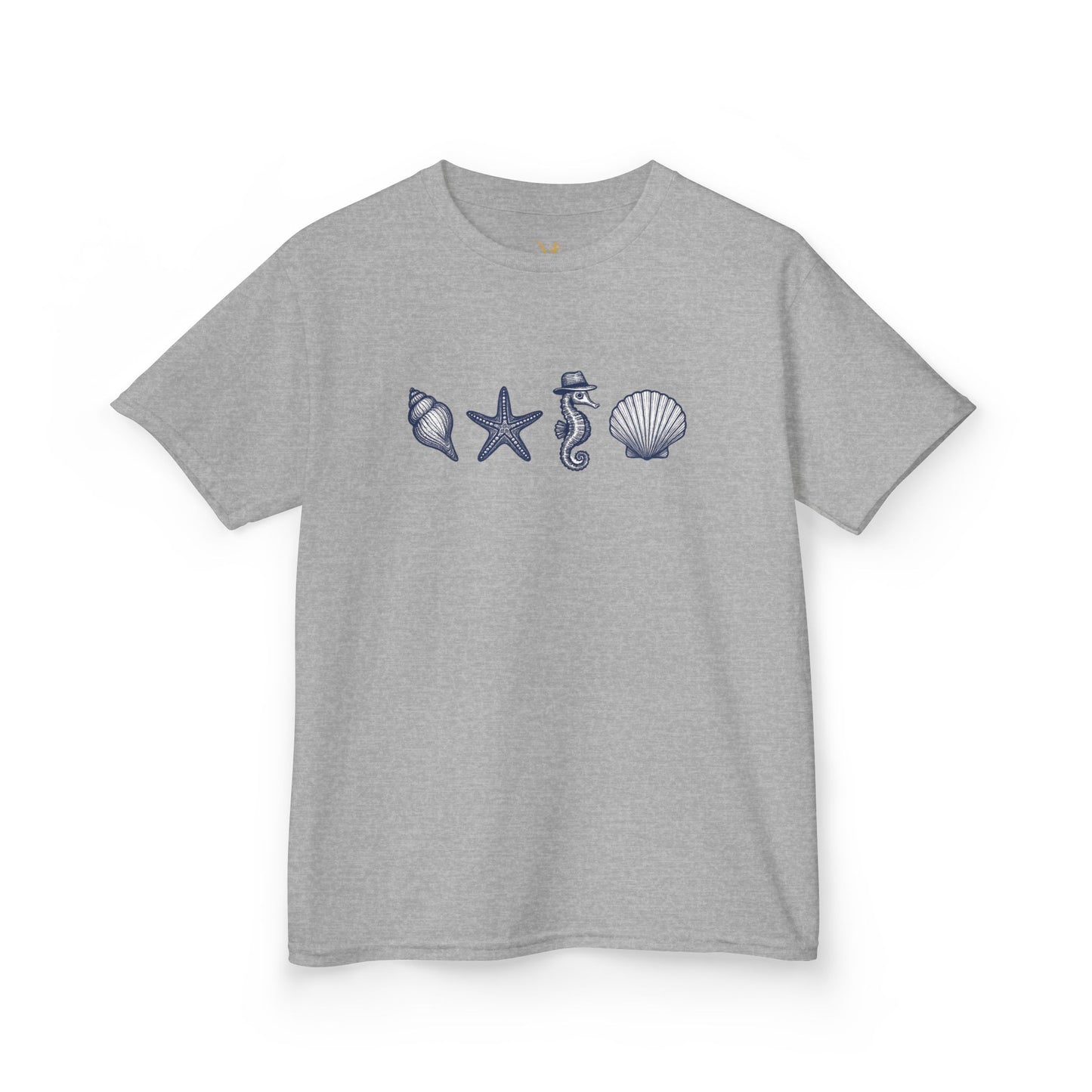 Mashafrica kids gray t shirt with navy marine seashell starfish and seahorse chest print