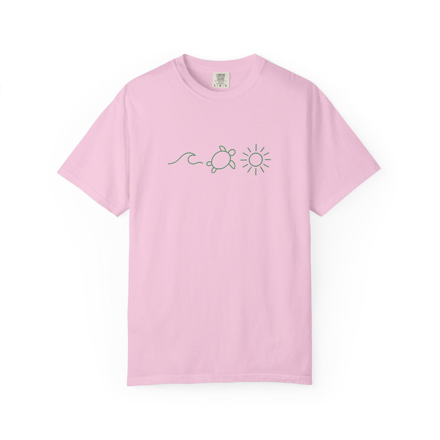 Mashafrica pink unisex tee with minimalist turtle wave and sun line art on chest casual beach shirt
