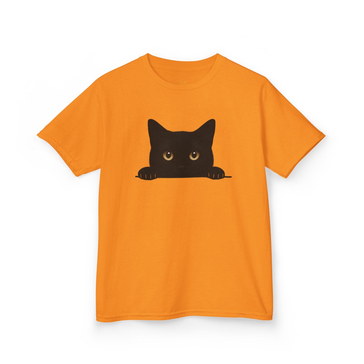 Mashafrica kids orange t shirt with black peeky cat graphic on front playful comfortable everyday wear