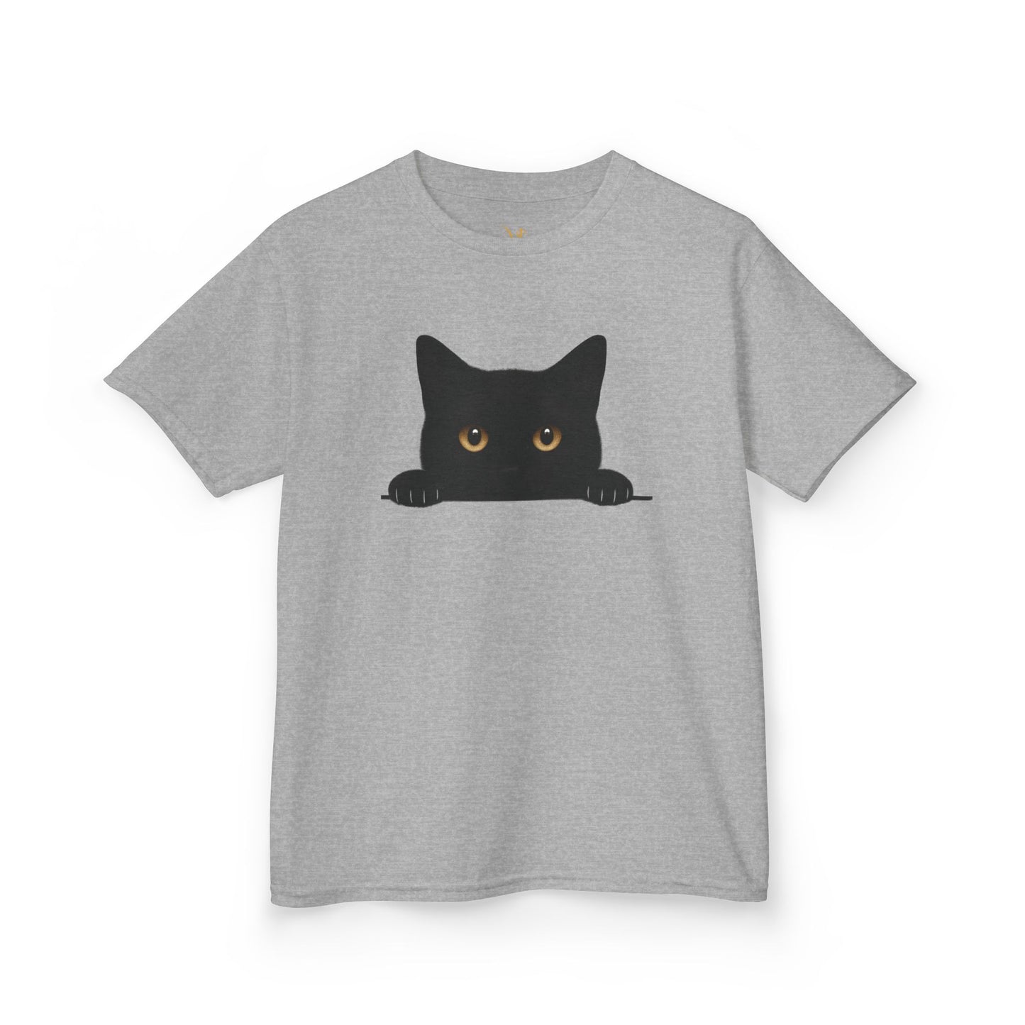 Mashafrica kids gray t shirt featuring peeky cat black cat peeking graphic for everyday wear
