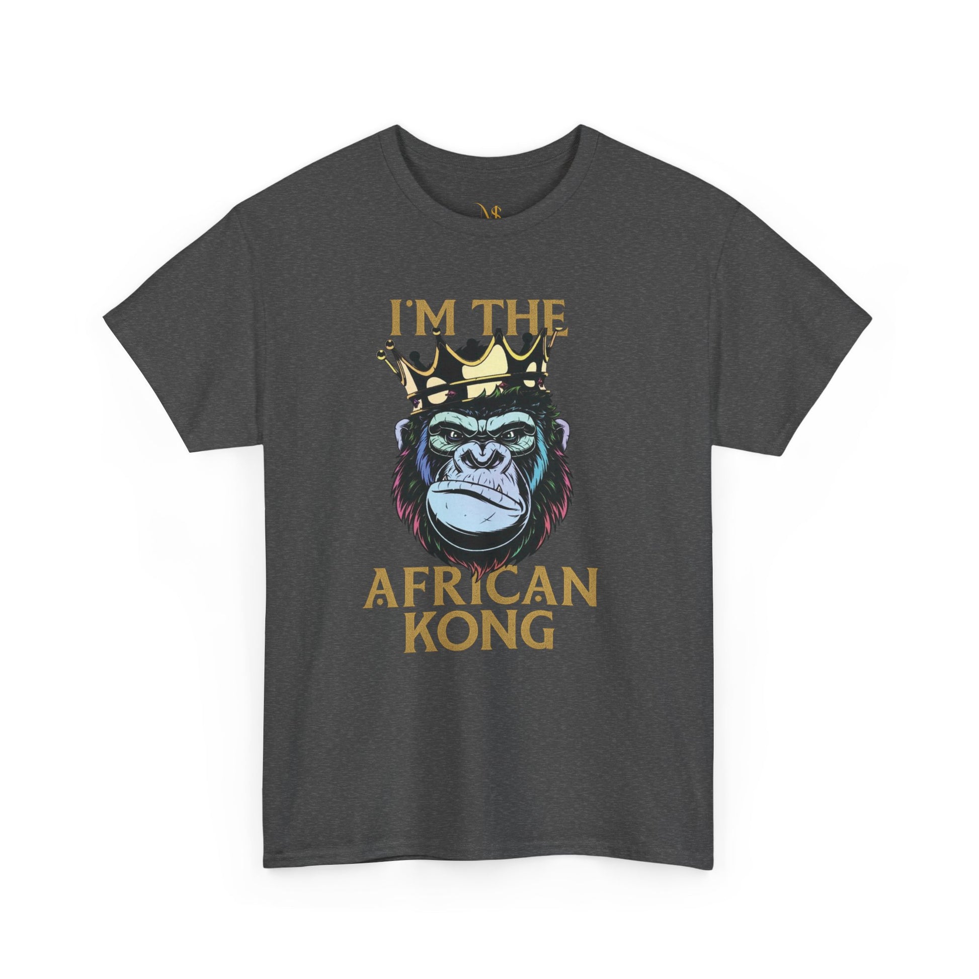 Mashafrica dark gray T shirt with crowned gorilla graphic and Im the African Kong text africa themed