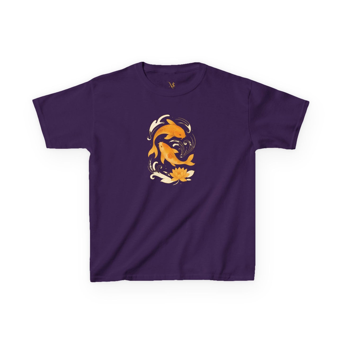 Mashafrica kids purple t shirt with orange koi fish and lotus graphic soft cotton short sleeve