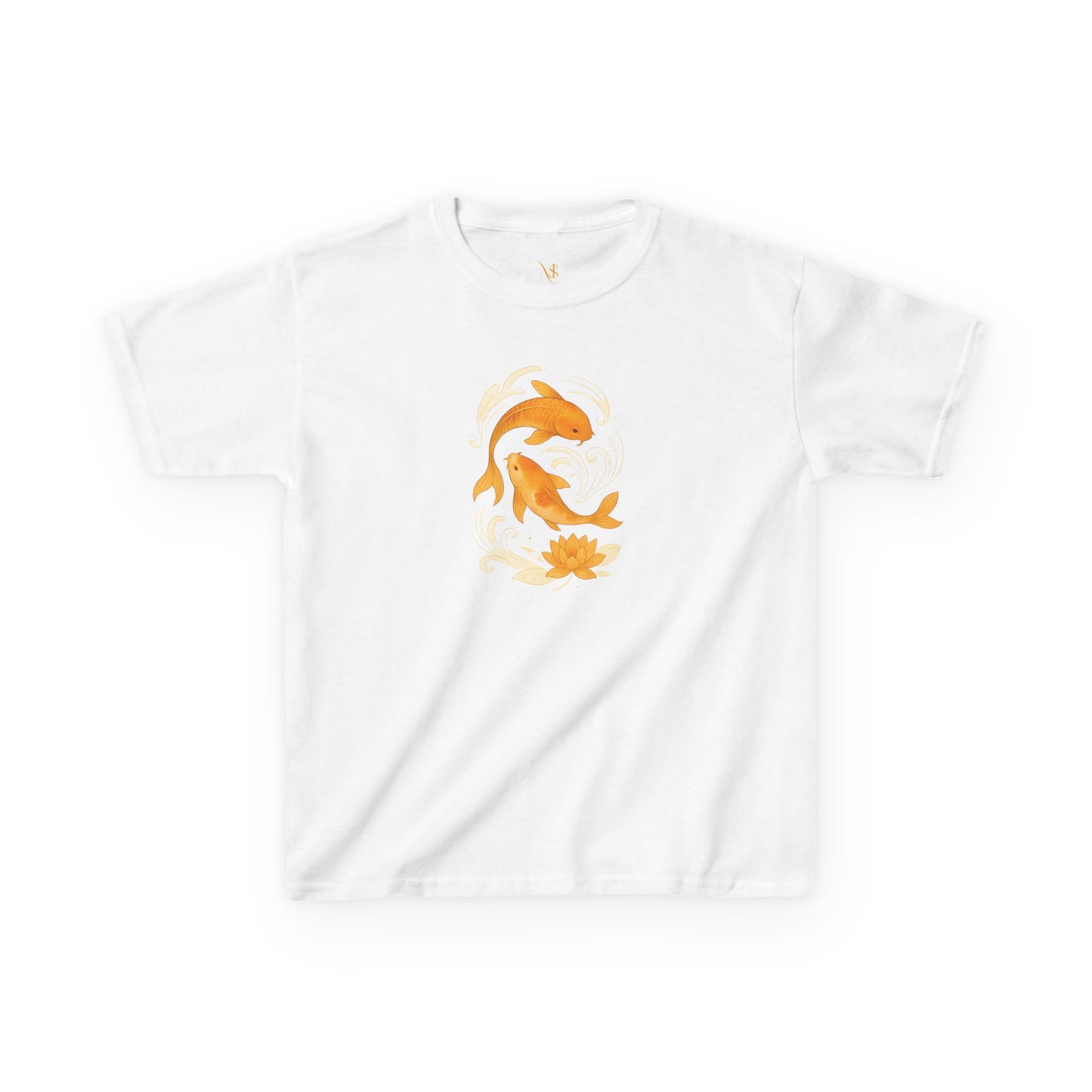 Mashafrica kids white cotton T shirt with orange koi fish and lotus graphic for casual wear
