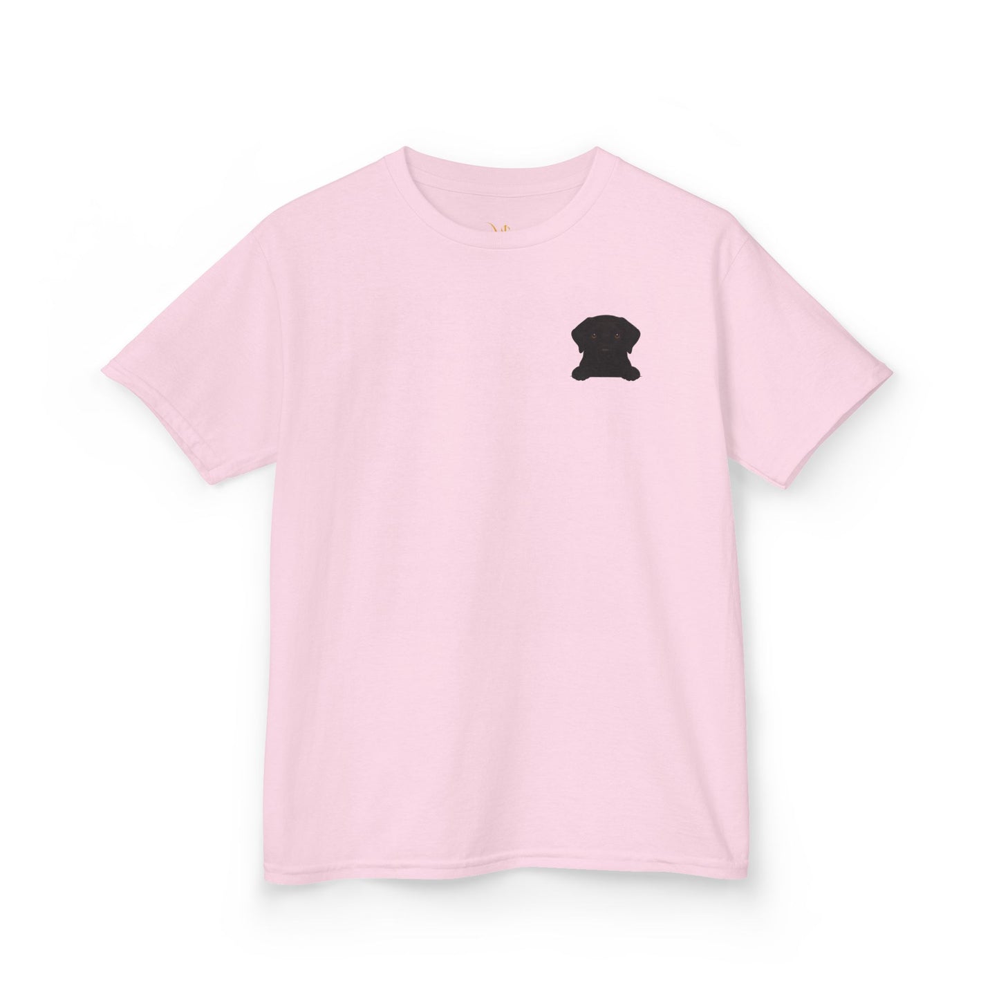 Mashafrica kids pink short sleeve crew neck t shirt with small black cute dog chest print