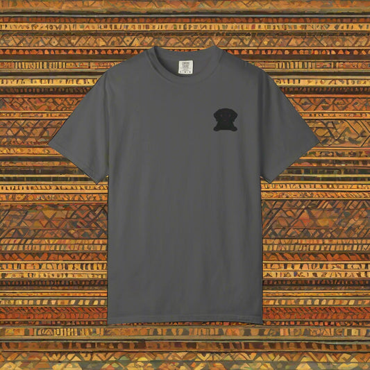 Mashafrica charcoal t shirt with small black peek pup puppy silhouette on chest casual everyday wear