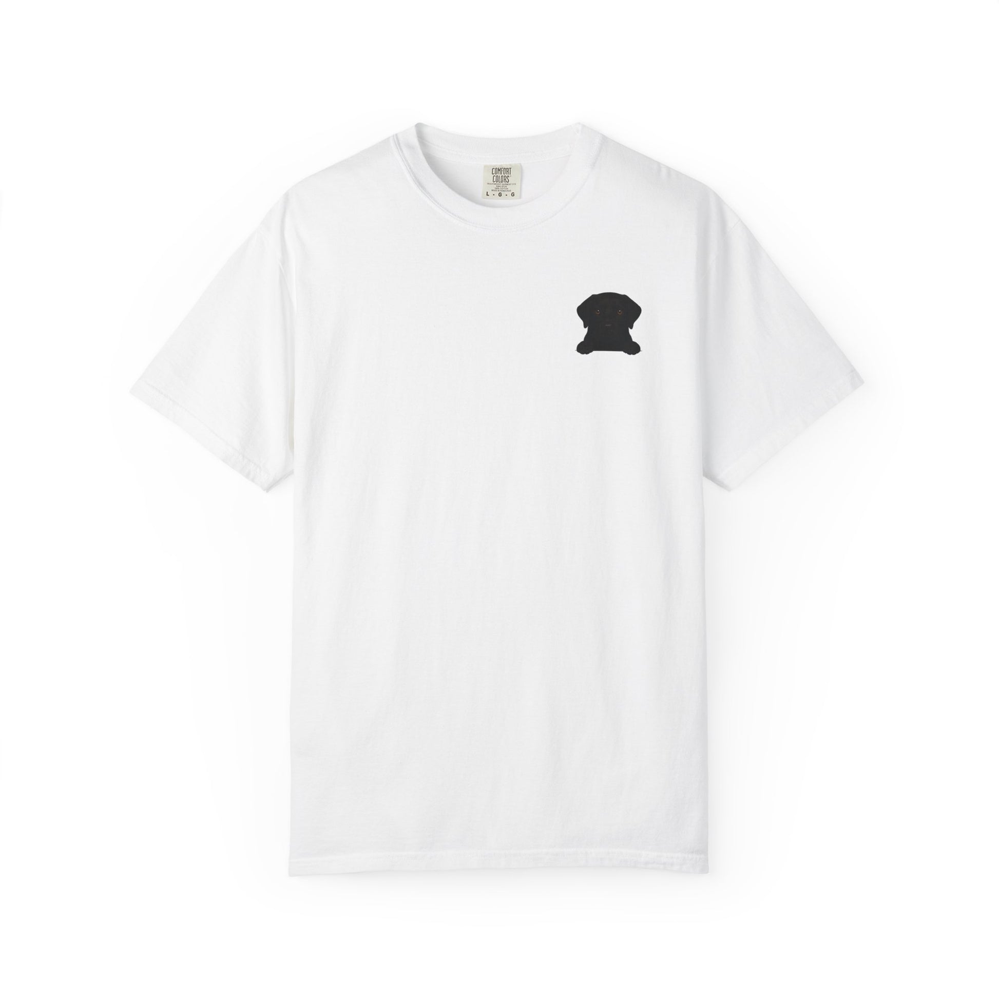Mashafrica white cotton T shirt with small black peek pup chest graphic casual everyday unisex tee