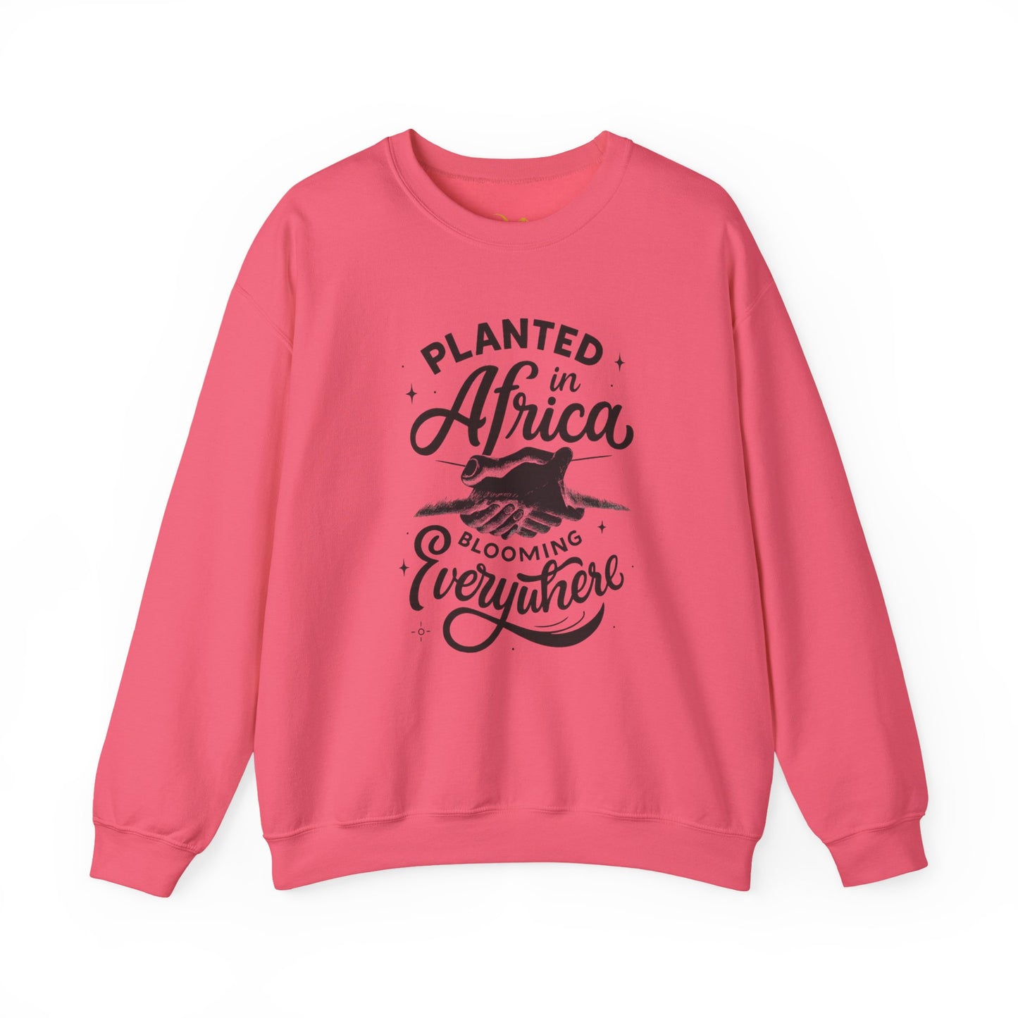Mashafrica pink crewneck sweatshirt with black Planted in africa floral hand graphic print