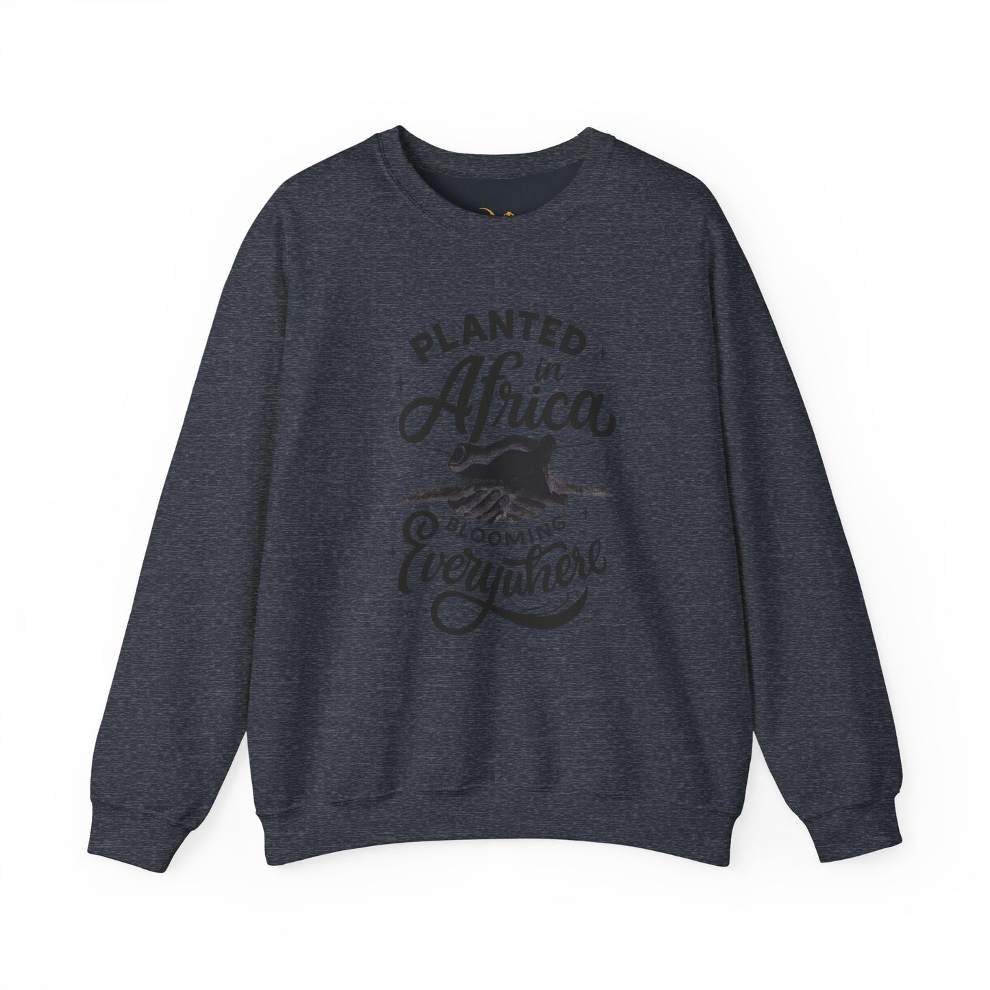 Mashafrica dark heather crewneck sweatshirt with Planted in africa vintage tree print
