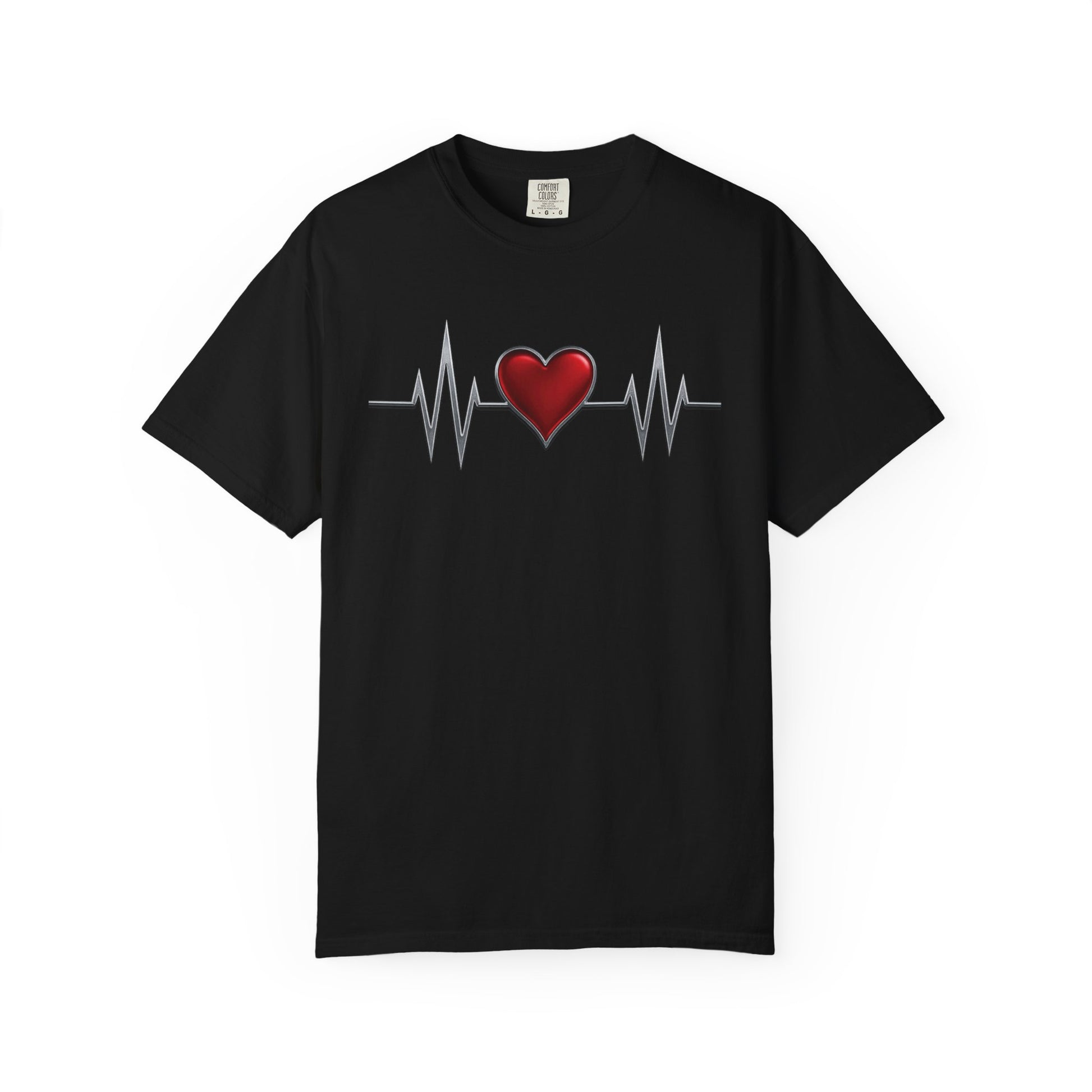 Mashafrica black T Shirt with red heart and heartbeat line graphic centered for casual wear