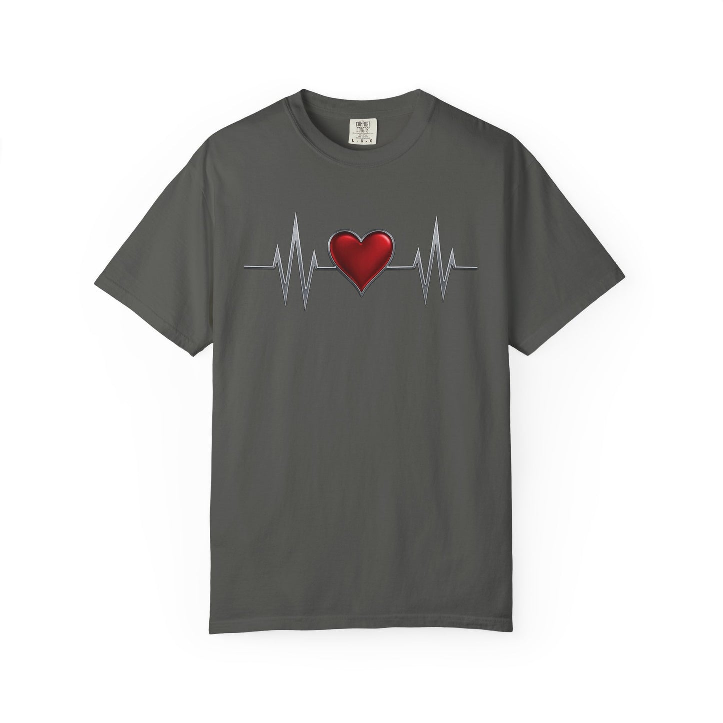 Mashafrica gray T Shirt with red heart and ECG heartbeat line graphic centered on chest casual unisex tee