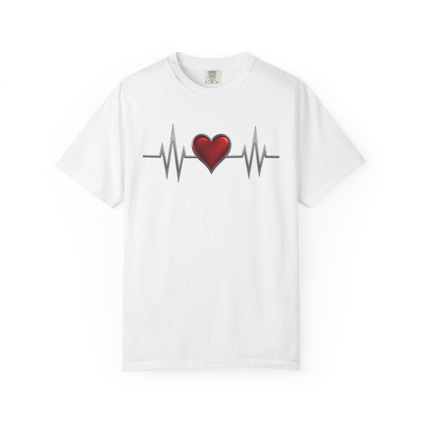 Mashafrica white T Shirt with red heart and EKG pulse graphic centered casual cotton tee