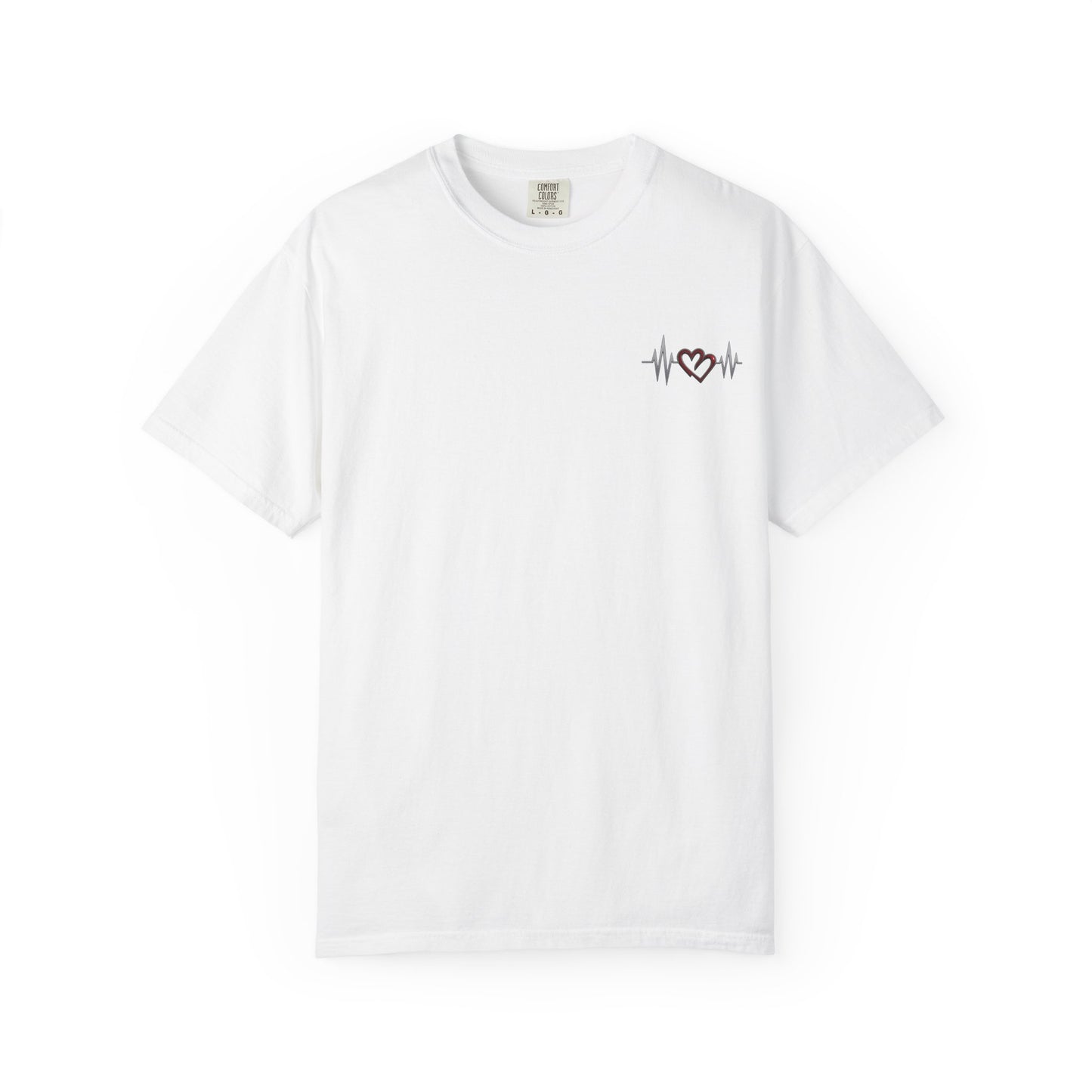 Mashafrica white crew neck T shirt with small chest heartbeat heart line graphic minimalist casual cotton tee