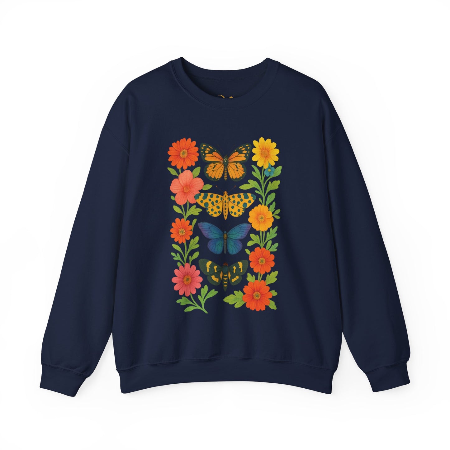 Mashafrica navy sweatshirt with colorful butterfly and floral print crewneck for casual wear