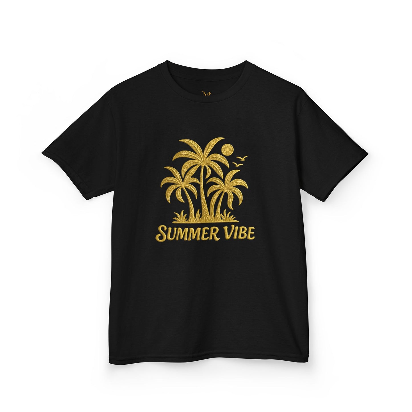 Mashafrica black kids t shirt with gold palm tree Summer Vibe graphic print for casual summer wear