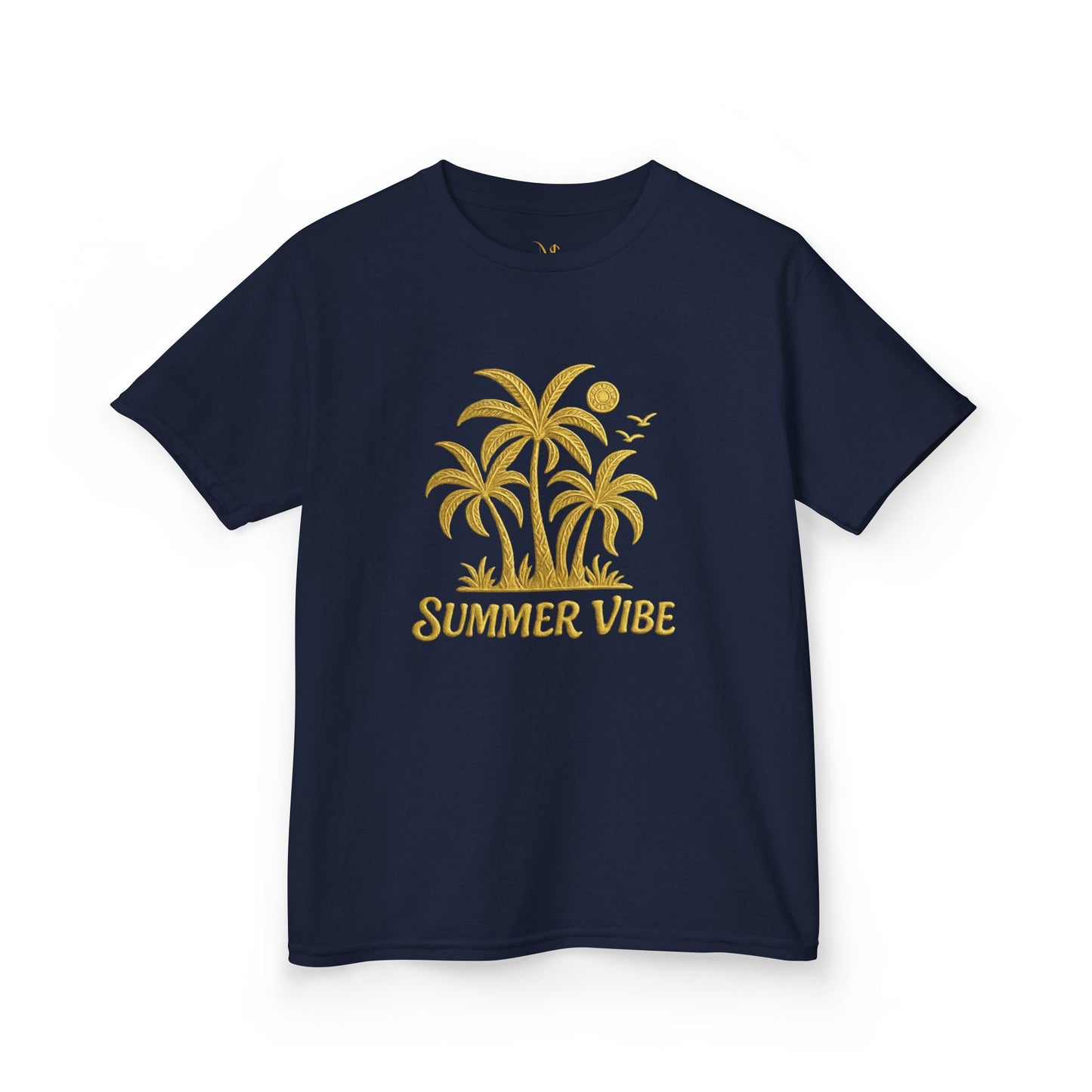 Mashafrica navy kids t shirt with yellow palm tree Summer Vibe graphic soft cotton casual tee for everyday wear