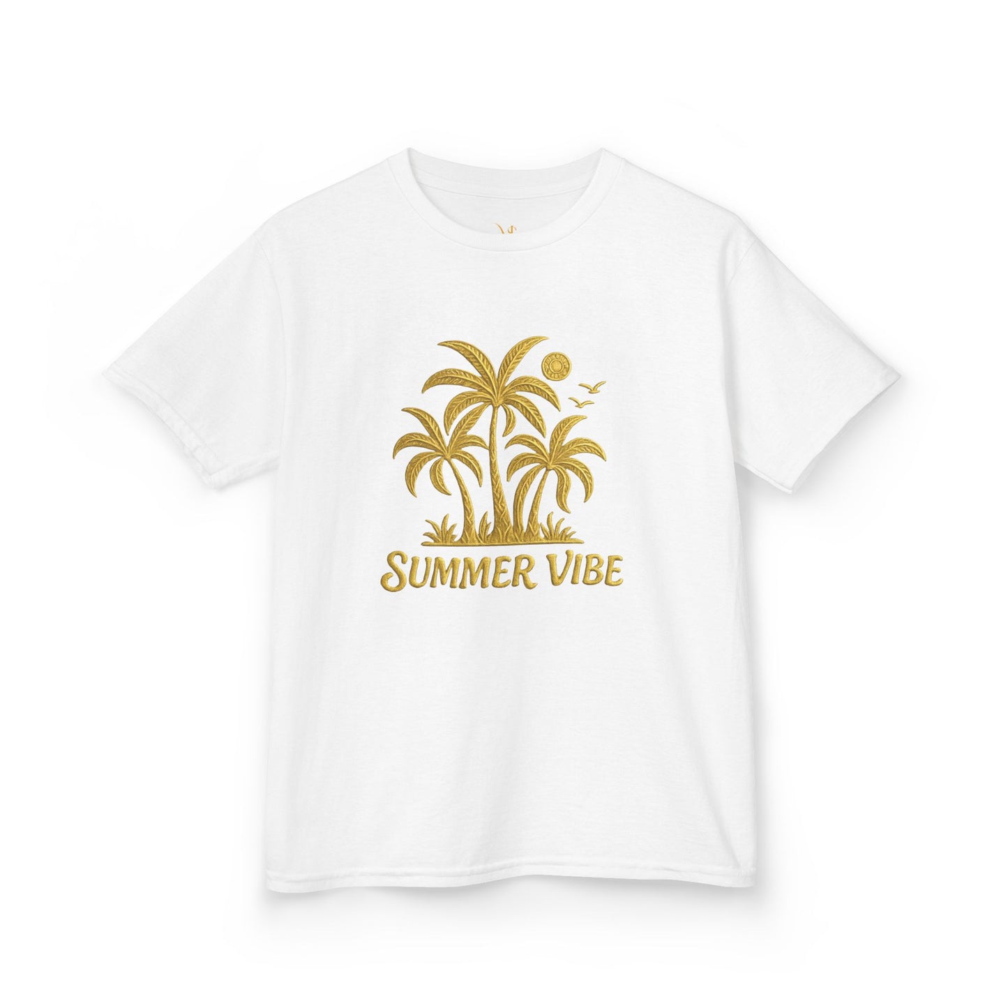 Mashafrica white kids T shirt with gold palm tree and SUMMER VIBE print casual beachwear tee