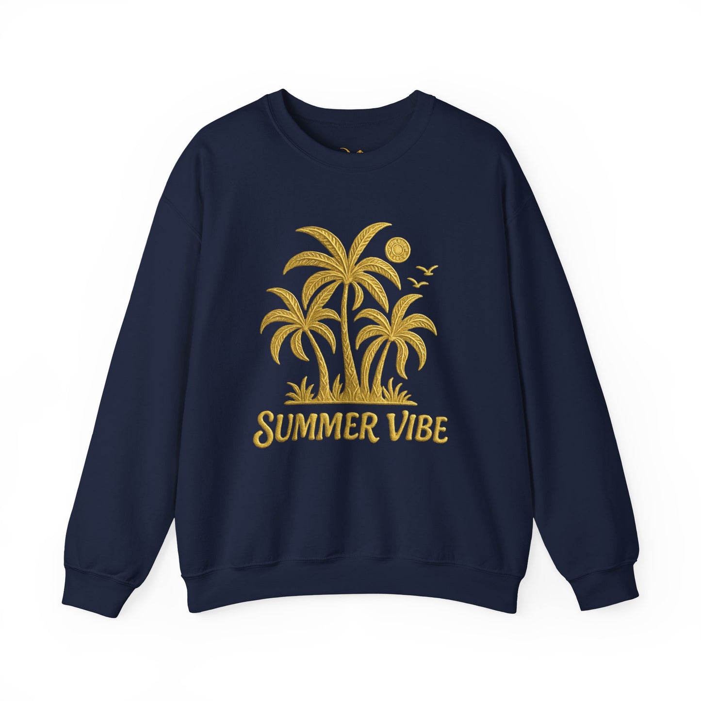 Mashafrica navy sweatshirt with yellow palm tree Summer Vibe graphic crewneck long sleeve casual