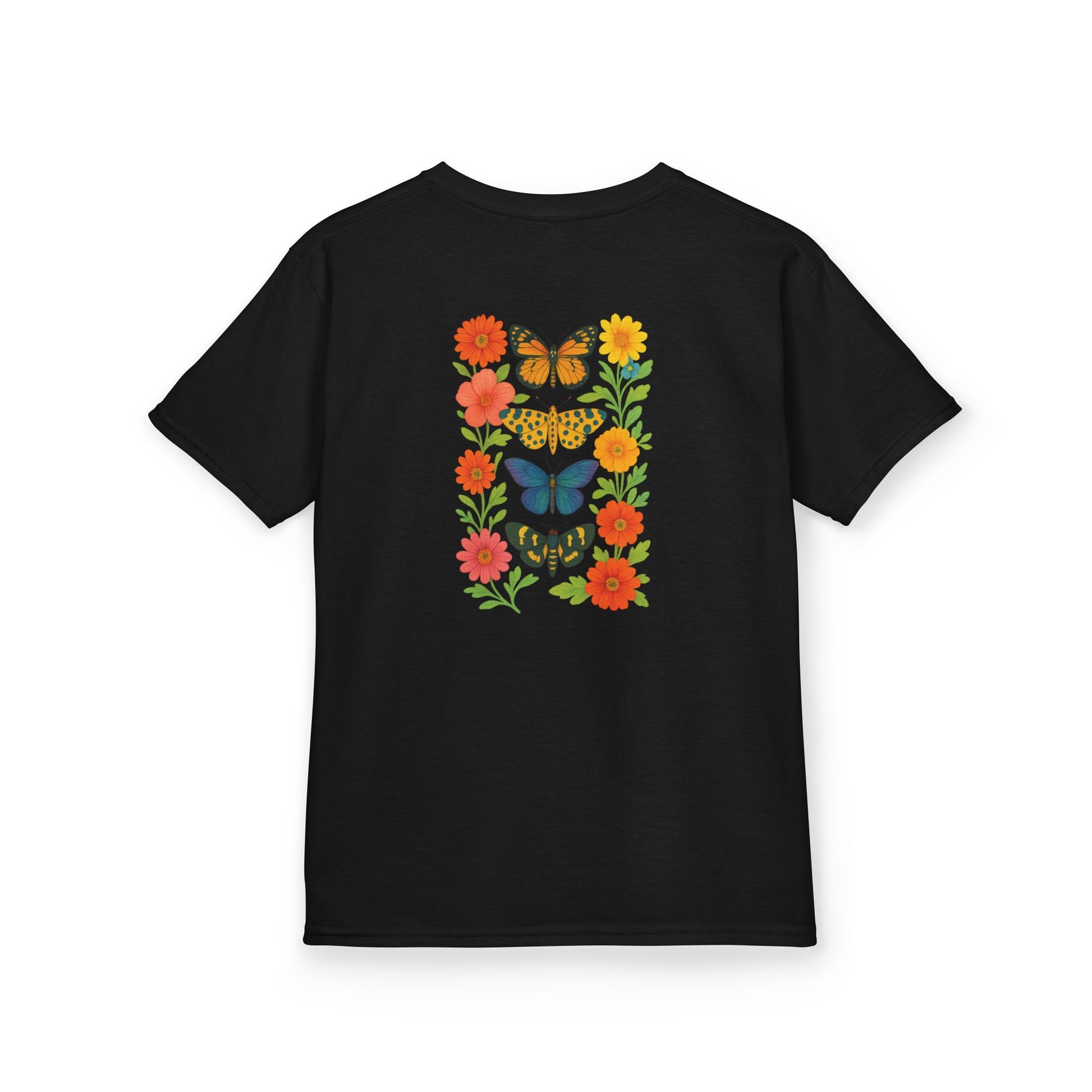 Mashafrica black kids short sleeve t shirt with colorful butterfly and floral back print casual wear