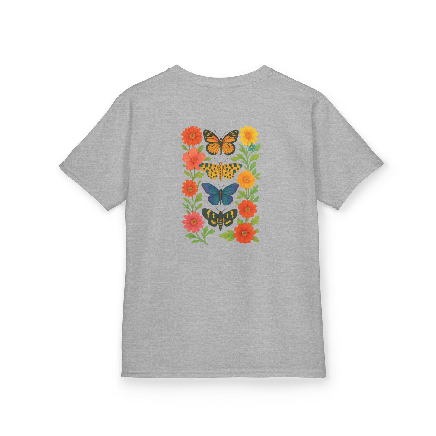Mashafrica grey kids t shirt with colorful butterfly and flower print on back soft cotton casual wear